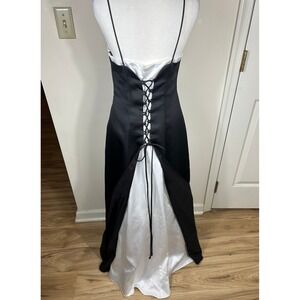 VTG‎ Y2K Betsy & Adam Evening Gown Sz 8P Black White Corset Back 90s Minimalism